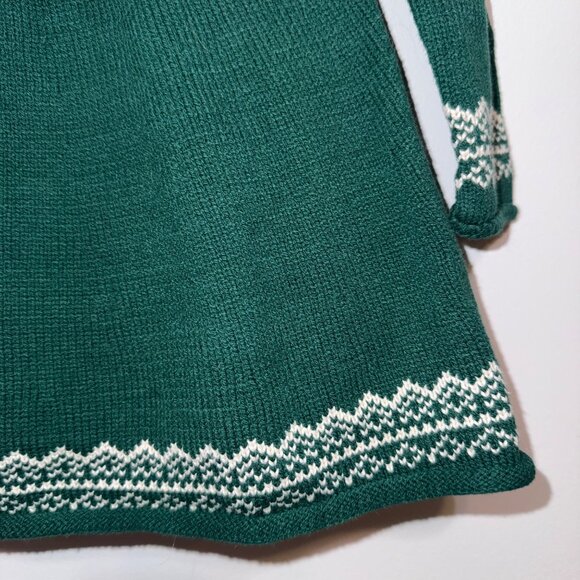 Tahari Baby Girls Green Knit Sweater Dress W/Reindeer & Tree Fair Isle Pattern - Picture 3 of 6